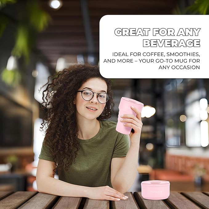 HYDRATE Collapsible Cups for Traveling - Coffee Mug - 400ml Reusable Cup with Lid for Camping, and On-the-Go Adventures - Portable Silicone Coffee Mug for Hot Drinks - Easy to Clean - Pink