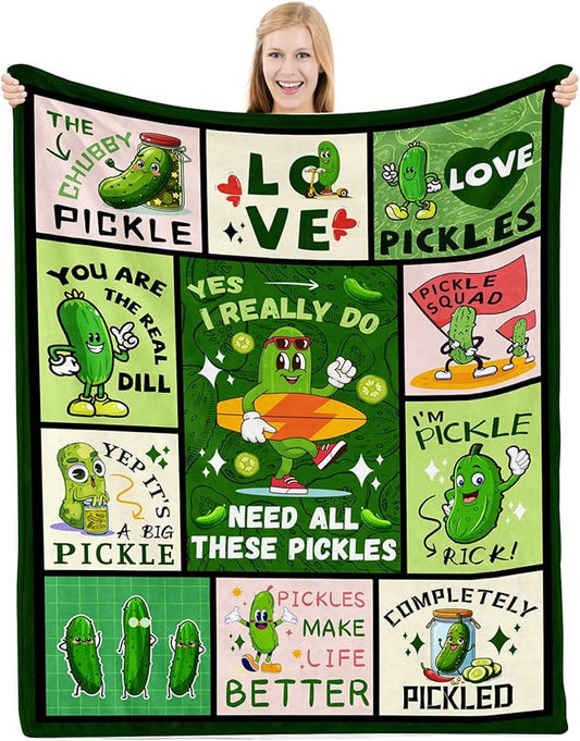Pickle Blanket for Pickle Lovers, Pickle Gifts for Pickle Lovers, Pickle Themed Gifts, Pickle Lover Gifts, Funny Pickle Gifts Blanket on Birthday Christmas 60x80 in