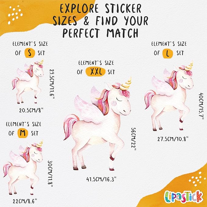 Large Rainbow Wall Decals by Lipastick - 138 pcs Rainbow Wall Stickers - Unicorn Wall Decals for Kids Bedroom Room Nursery – Kids Wall Stickers Cloud Stars Ponies - Waterproof Wall Art Décor M Size