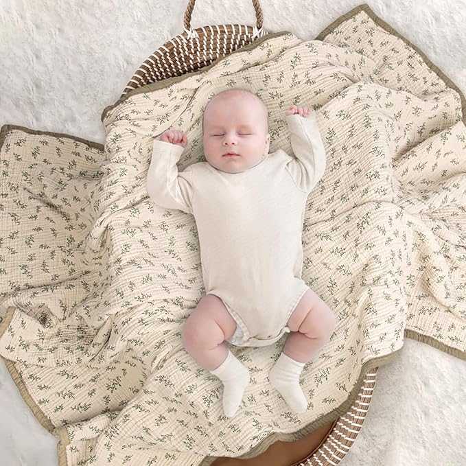 Lulu moon Muslin Quilt Blanket, Crib Blanket for Baby and Toddler,47x47 Inches(Olive Tree)