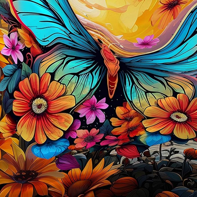 AILONEN Beautiful Butterfly Shower Curtain,Blue Butterfly with Sunflower Bath Curtain for Bathroom for Boys,Girls,Natural Plants Waterproof Fabric Shower Curtain Set with Hooks,48" W*72" H