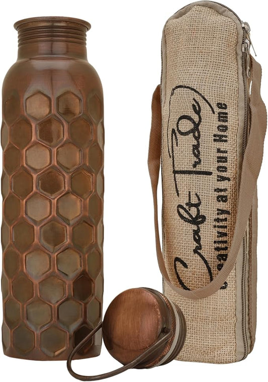 Craft Trade Copper Ayurveda Copper Water Bottle for Drinking 32oz Antique Black Diamond Pure Copper Water Bottle Travel Water Bottle for Gym, Office, Hiking, Outdoor – Ayurvedic Hammered Water Vessel