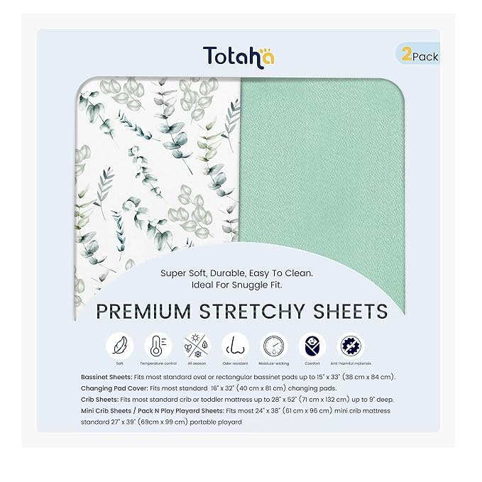TotAha Botanical Bassinet Sheets Netural for Girls Boys, Premium Soft Boho Bassinet Mattress Sheets, Ultra Breathable Cradle Sheets Compatible with Halo, Baby Delight, 4moms, and Other Bassinet