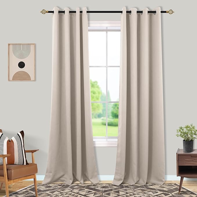 Mrs.Naturall 96 Inch Long Living Room Curtains Drapes 2 Panel Set,Blackout Thermal Light Blocking Boho Farmhouse Earth Earthy Tone Curtains for Sunroom,Taupe