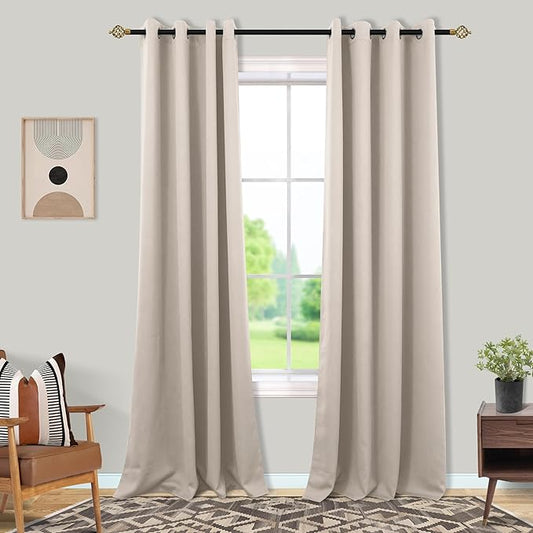 Mrs.Naturall 96 Inch Long Living Room Curtains Drapes 2 Panel Set,Blackout Thermal Light Blocking Boho Farmhouse Earth Earthy Tone Curtains for Sunroom,Taupe