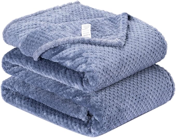 Fuzzy Throw Blanket, Plush Fleece Blankets for adults, Toddler, boys and Girls, Warm Soft Blankets and Throws for Bed, Couch, Sofa, Travel and Outdoor, Camping (Queen(80"x90"), XXL-Smoked Blue)