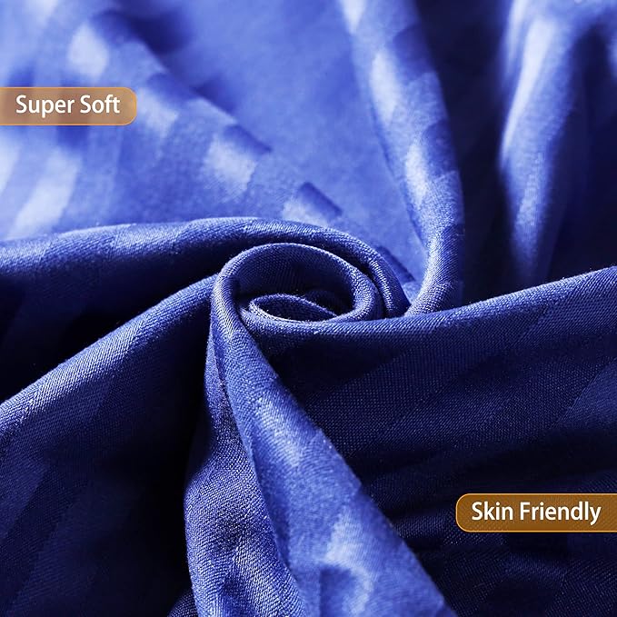 Toddler Bedding Set - 4 Piece Soft Crib Bedding Set for Boys, Includes Toddler Comforter, Flat Sheet, Fitted Sheet and Pillowcase, Blue Stripe