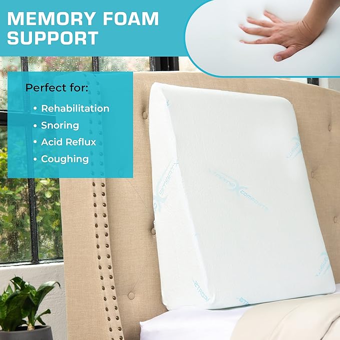 Xtreme Comforts Wedge Pillows - 7" Memory Foam Bed Wedge Pillow for Sleeping (1Pk)