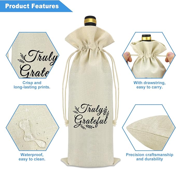 Thanksgiving Decorations Wine Bag Thank You Gifts for Women Men Coworkers Employee Manager Colleague Appreciation Gift Boss's Day Christmas Birthdays Gift for Social Worker Volunteer Wine Bottle Bag
