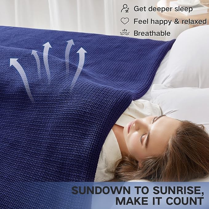 Knitted Weighted Blanket(Light Green 60"x80" 20lbs),Home Décor Cooling Throw Blanket for Hot Sleepers,Hand Made Chunky Knit Heavy Blanket for Adults Use on Queen/King Size Bed