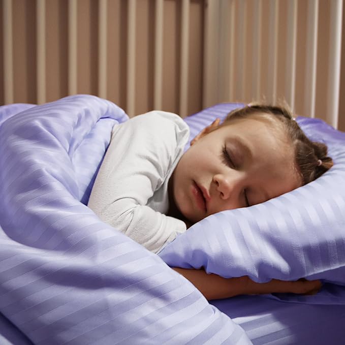 Toddler Bedding Set - 4 Piece Soft Crib Bedding Set for Girls, Includes Toddler Comforter, Flat Sheet, Fitted Sheet and Pillowcase, Purple Stripe