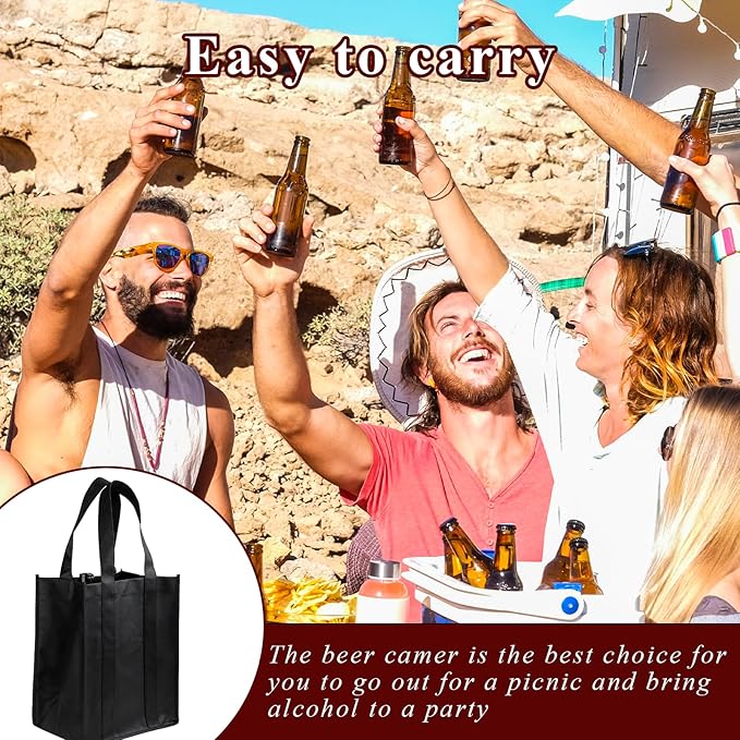 Sliverdew 6 Bottle Wine Carrier Non-Woven Wine Bottle Travel Bags Reusable Wine Gift Tote Bag Portable Wine Bottle Holder Bag with Handle for Picnic Camping