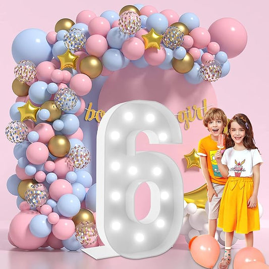 4FT Marquee Light Up Numbers Marquee Numbers 6, Choose Your Color, Multiple Color Options Including Cool White & Colorful, NO Glue Gun Needed, Birthday Decorations