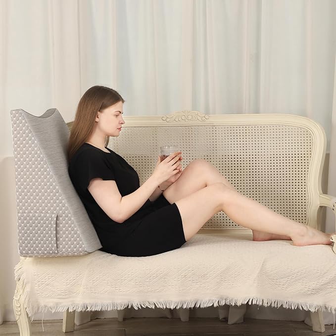 Wedge Pillow for Sleeping, 12 Inch Cooling Triangle Bed Pillow with Removable Cover, Elevated Body Pillow Wedge for Back Support, After Leg Surgery, Snoring, Acid Reflux, Grey