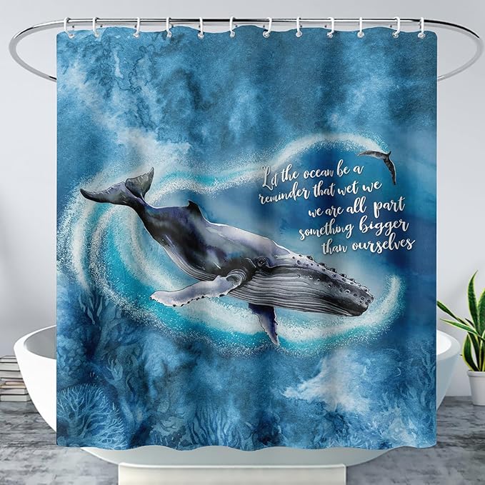 AILONEN 3D Whale Shower Curtain,Cute Whale Jumping Shower Curtain for Bathroom,3D Blue Ocean Animal Waterproof Fabric Shower Curtain Set with Hooks,72" W*84" H