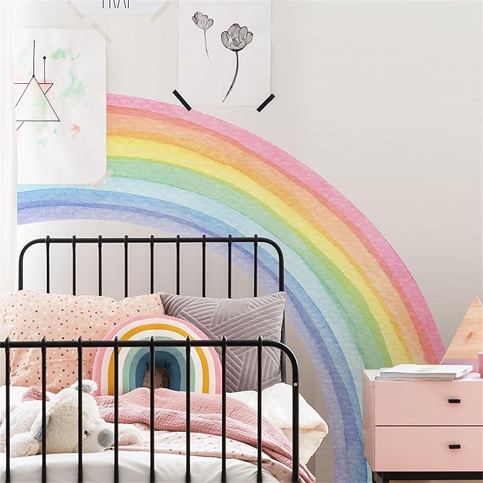 Waterproof Removable Vinyl Huge Rainbow Wall Decal Sticker for Nursery Kidsroom School Classroom Livingroom Bedroom Bathroom Decorations Art Kids Graduation Boho Cute Decals