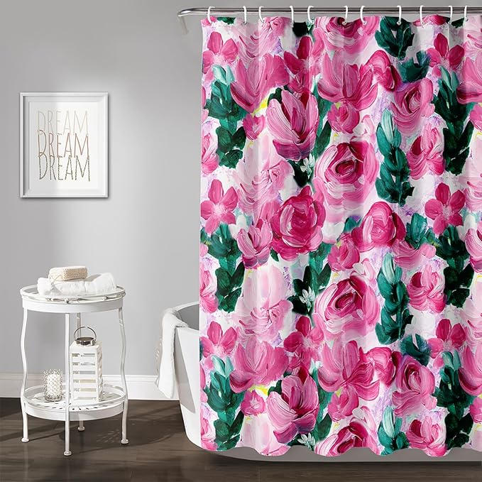 AILONEN Rose Shower Curtain,Large Group of Roses Waterproof Fabric Shower Curtain Set for Girls Kids Teens, 36" W*72" H Oil Painting Rose Theme Bathroom Decor