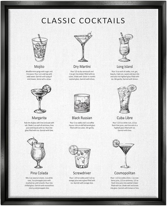 Stupell Industries Classic Cocktails Mixed Drinks Kitchen Bar Sign Chart, Design by Lettered and Lined