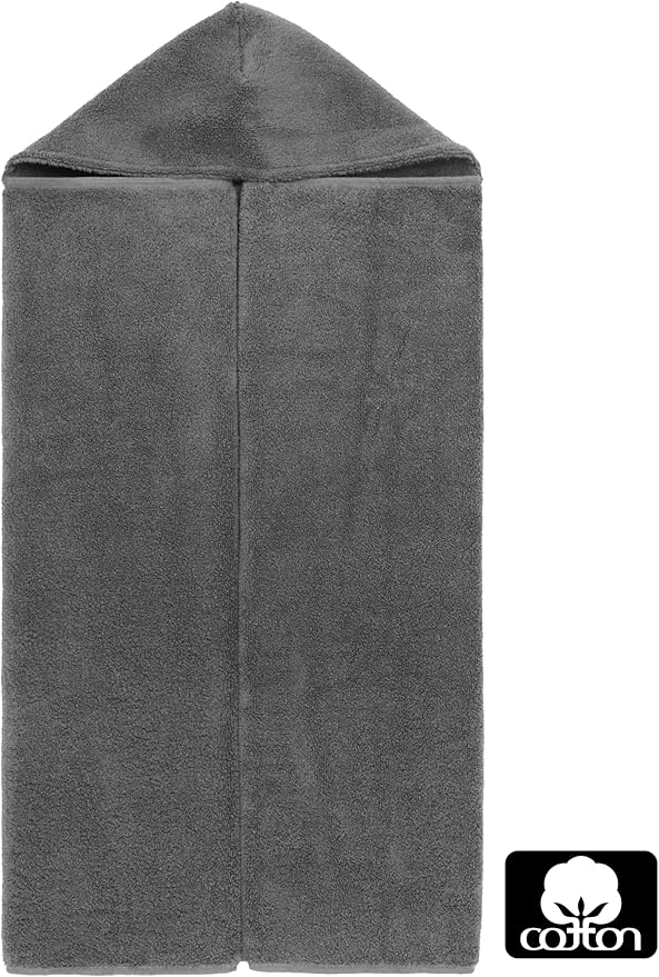 Hooded Bath Towel Wrap - Super Zero Twist 100% Cotton Large Oversized Hooded Kids Towel - Toddler Shower Pool Beach Towel - Super Soft Absorbent Quick Dry Easy Care Gift - 30 x 54 - Grey
