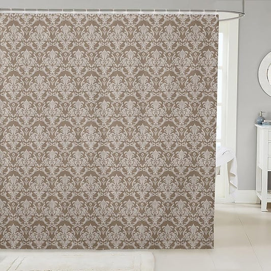 Feelyou Damask Pattern Shower Curtain 72"x84" Kids White Vintage Floral Bathroom Shower Curtain Set for Boys Girls Teens Antique Victorian Baroque Bath Curtain Baroque Style Bathroom Accessories