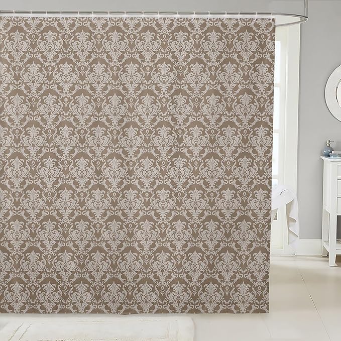 Feelyou Damask Pattern Shower Curtain 72"x72" Kids White Vintage Floral Bathroom Shower Curtain Set for Boys Girls Teens Antique Victorian Baroque Bath Curtain Baroque Style Bathroom Accessories