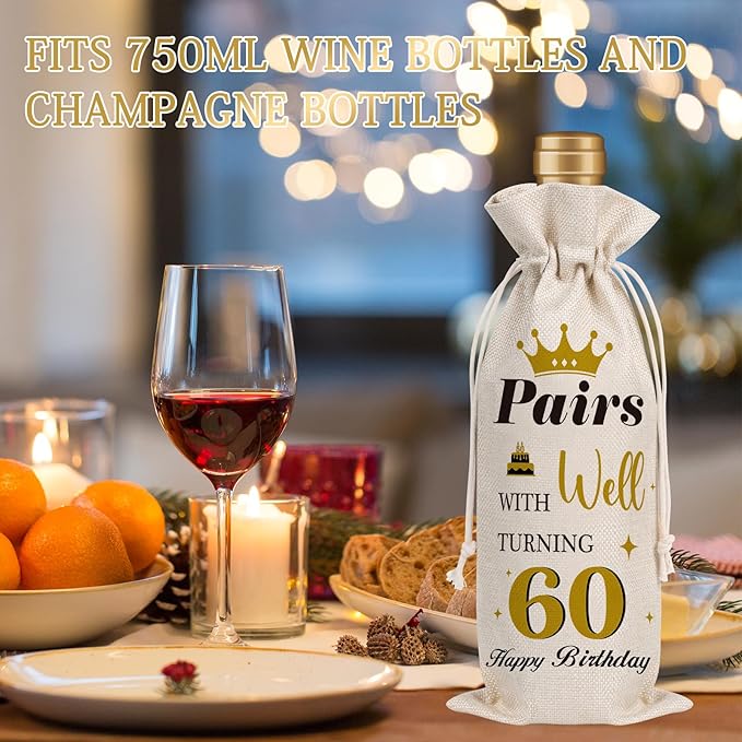 Wxiben 60th Birthday Wine Bags - 1pcs 1964 Wine Gifts for Women Men Burlap Back in 1964 Wine Gift Bag Over the Hill 60th Birthday Party Decorations for Her Him Friend Sisters Mom Wine Bottle Bag