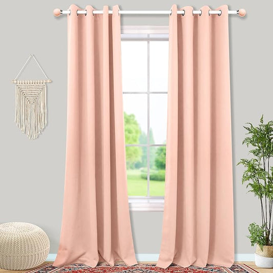 Mrs.Naturall Blush Pink Blackout Curtains for Bedroom 96 Length,2 Panel Set Grommet Extra Long Room Darkening Curtains for Kids Girls Room Living Room,52x96 Inches Long,Peach Pink