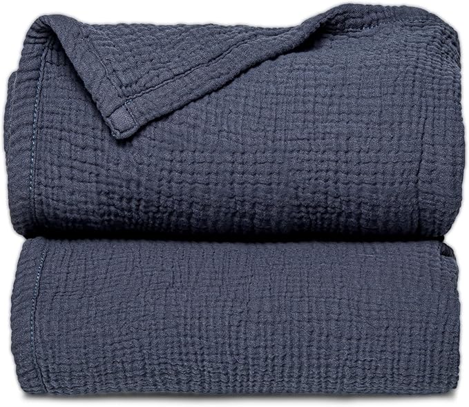 Lulu moon Muslin Quilt Blanket, Crib Blanket for Baby and Toddler,47x47 Inches(Blue)