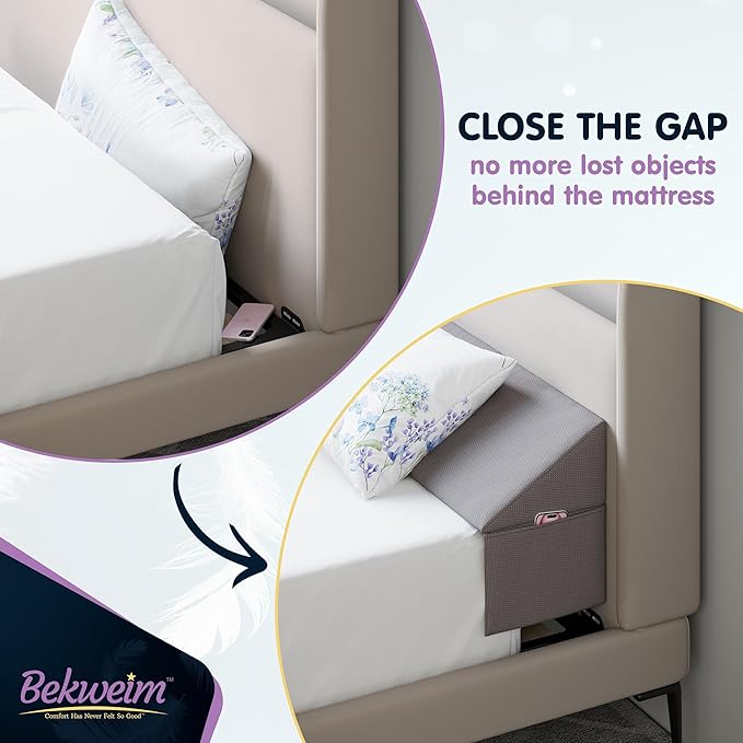 Wedge Pillow Headboard Bed Gap Filler California King - Headboard Pillow 72 X 10 X 6 - Long Pillow for Bed Wedge Gap Filler with Large Pocket for Bed Accessories - Mattress Gap Filler (Grey)