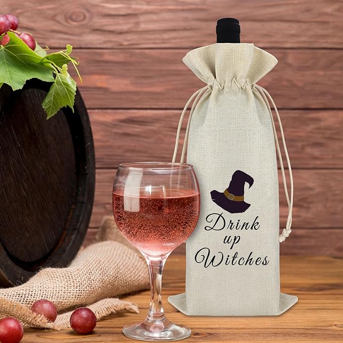 Gfhzdmf Witch Gift Witchcraft Lover Gift Wine Bag Meditation Gift Drawstring Wine Wrap Bag Birthday Gifts for Witchcraft Lover Christmas Friendship Gifts for Her Burlap Wine Bottle Bag