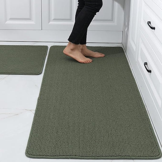 COSY HOMEER 24x35 Inch/24X60 Inch Kitchen Rug Mats Made of 100% Polypropylene Strip TPR Backing 2 Pieces Soft Kitchen Mat Specialized in Anti Slippery and Machine Washable,Green
