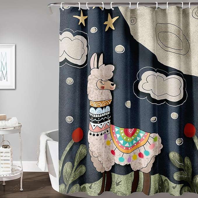 AILONEN Cute Llama Shower Curtain for Kids,Galaxy Llama Print Bath Curtain Gifts for Boys Girls,Polyester Waterproof for Bathroom with 12 Plastic Hooks 72" W*78" H