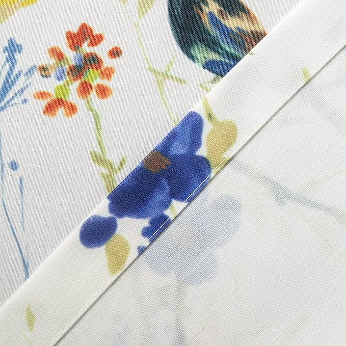 Leeva Bird Printed Small Window Curtain Panels, 30 Inch Length Sets Bird and Floral Pattern Design Short Small Curtains for Kitchen Office Cafe Studio, 2 Panels