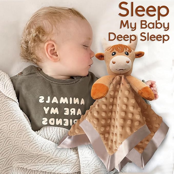 Highland Cow Baby Security Blanket Loveys for Babies Girls, 16" Soft Baby Lovey Blanket, Baby Snuggle Stuffed Animals Blankie, Baby Boy Girl Gifts for Infant and Toddler, 2 Pack