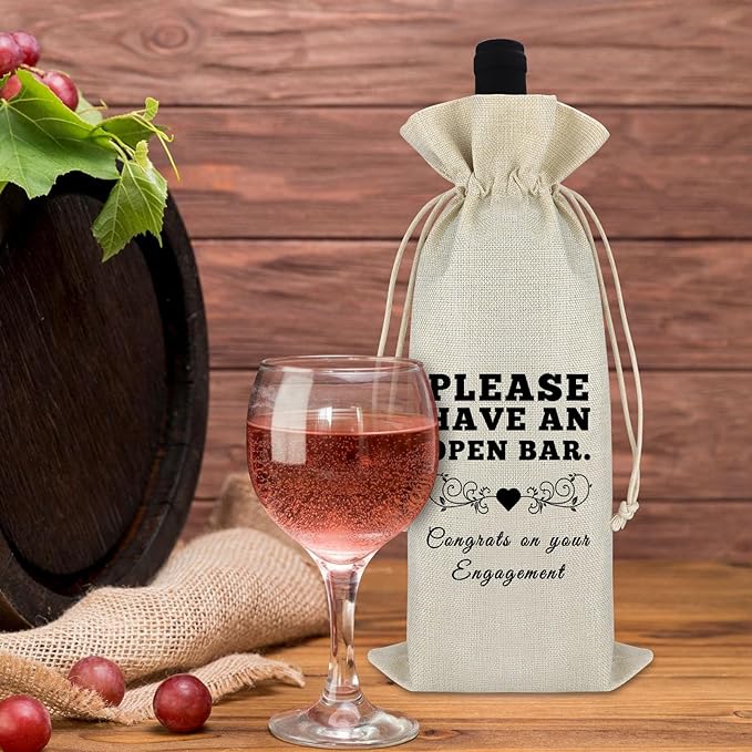 Engagement Gifts for Couples Engagement Wine Gift Bags Newly Engaged Gifts for Bride and Groom Her Him Burlap Wine Bottle Cover Bag Getting Married Engagement Gift Newlywed Gift for Friends Couples