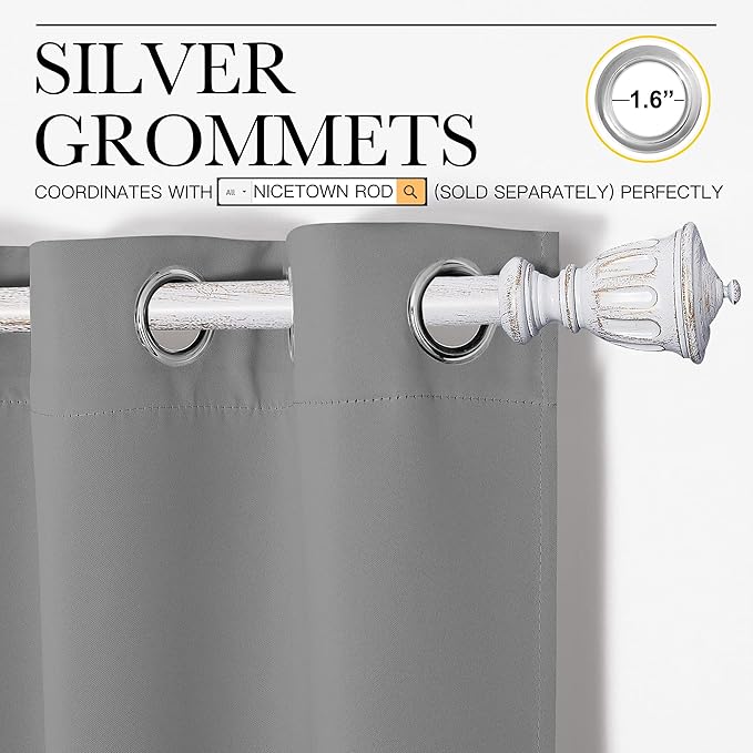 NICETOWN Silver Grey Blackout Curtain Panels for Bedroom, Thermal Insulated Grommet Top Blackout Draperies and Drapes (2 Panels, W34 x L63 inches)