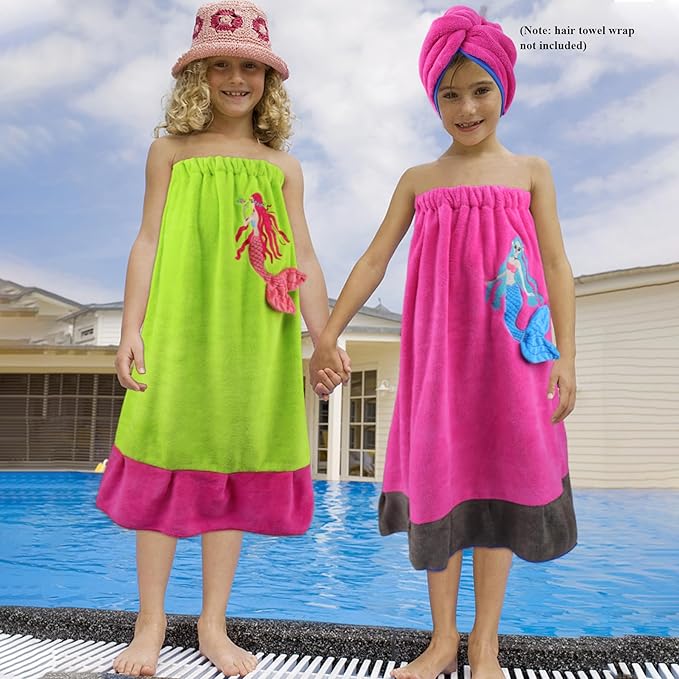 Kids Beach Towels Cute 3D Embroidery Mermaids Super Absorbent Warm Coral Fleece Pool Bath Dress Towel for Girls