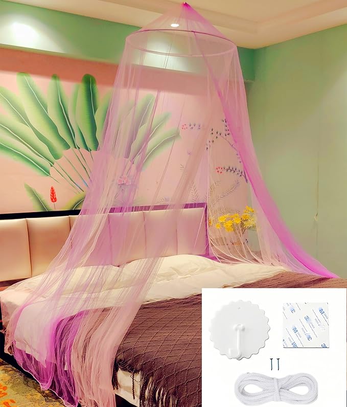 Eimilaly Two-Tone Bed Canopy Mosquito Net Pink Purple, Bed Canopy for Girls Room Decor - Insect Protection Hanging Canopy for Adults, Babies, Single Door
