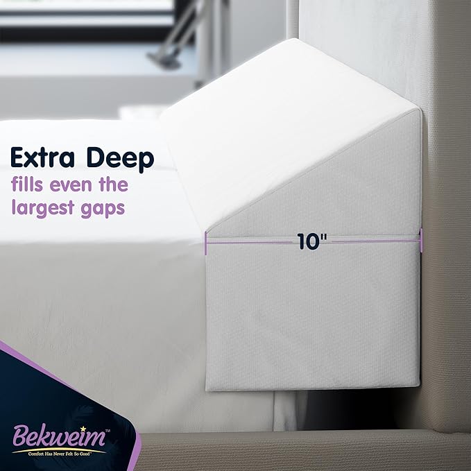Wedge Pillow Headboard Bed Gap Filler Queen - Headboard Pillow Queen Size 60 X 10 X 6 - Long Pillow for Bed Wedge Gap Filler with Large Pocket for Bed Accessories - Mattress Gap Filler (White)