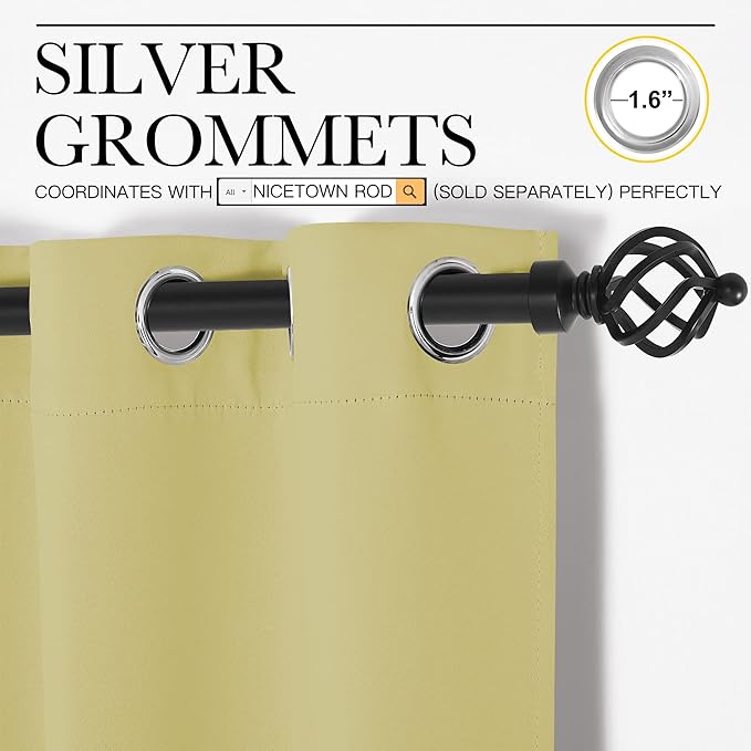 NICETOWN Paler Yellow Blackout Curtains for Bedroom (1 Pair, 42 x 63 inches), Farmhouse Thermal Insulated Room Darkening Drapes for Windows