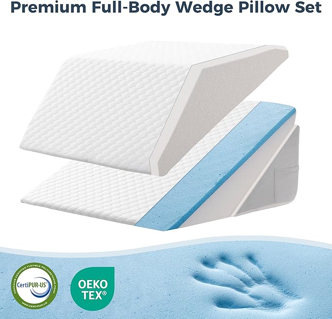 3PCS Bed Wedge Pillow Set - Memory Foam Adjustable 8&12'' Folding Triangle Pillow for Leg Knee Support Sleep Apnea Back Pain Relief Acid Reflux Snoring Sitting Up Rest Post Surgery Recovery