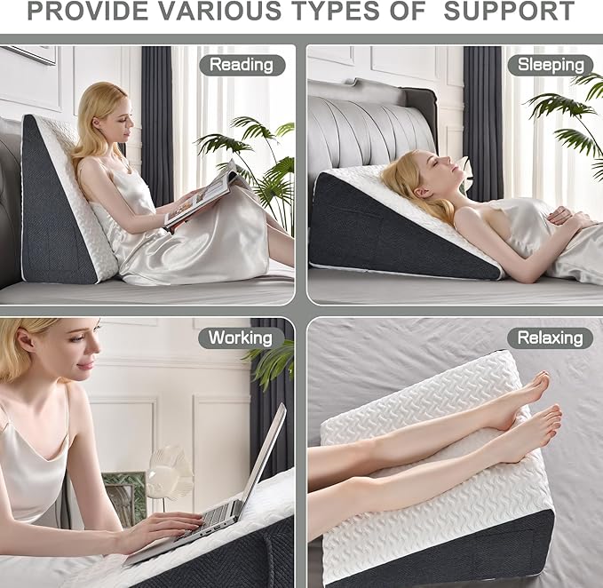 Cosmoluxe Extra Large (33x31x12) Bed Wedge Pillow with Cooling Memory Foam Top, Triangle Pillow for Acid Reflux, Heartburn, Snoring, and GERD Relief, Headboard Wedge to Reduce Neck and Back Pain