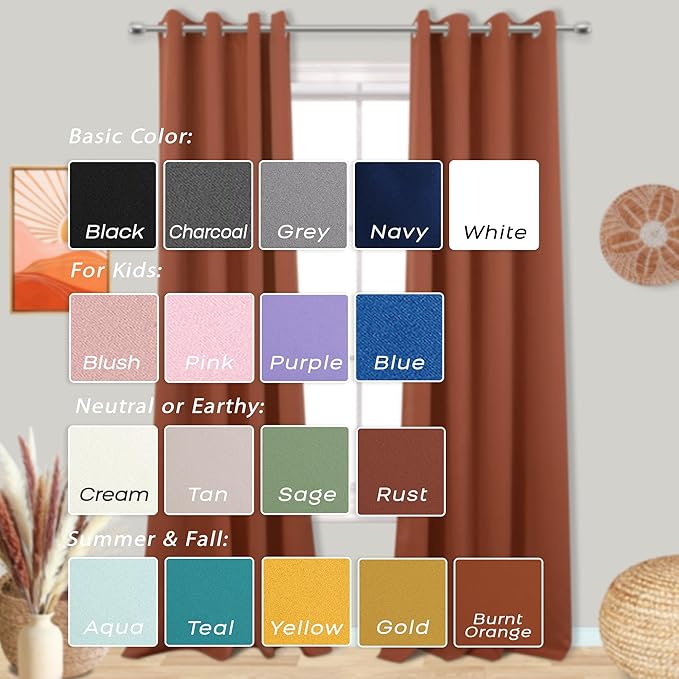 Mrs.Naturall Burnt Orange Curtains 42x54 Inches Long for Dining Room 2 Panels Blackout Room Darkening Curtain for Bedroom