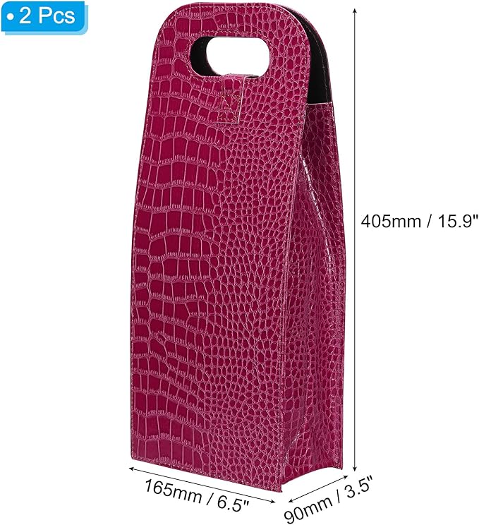 PATIKIL 2 Bottle Wine Gift Bag, 2 Pack Wine Bag Reusable Leather Wine Tote Carrier for Wine Bottles Portable Champagne Gift Bags for Picnic Party Wedding, Red-2