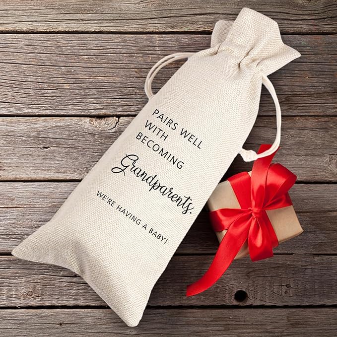 New Grandparents | Grandparents Wine Themed Announcement | Gandma Grandpa Wine Bag | Grandparents Gift | Pairs Well With Becoming Grandparents Congratulations 11WB43