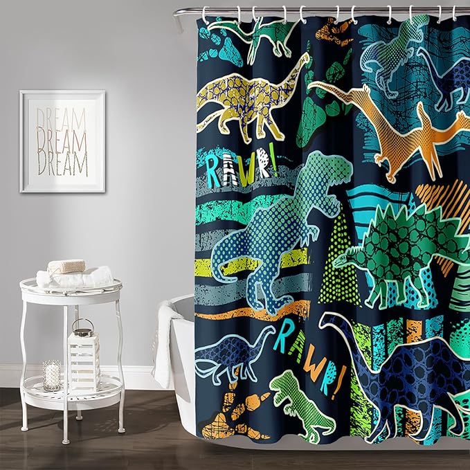 AILONEN Boys Dinosaur Shower Curtain 72" W*72" H for Bathroom,Cartoon Dinosaur Bathroom Shower for Kids Boys,Retro Blue Dinosaur Print Bath Curtain Polyester Waterproof Bathroom Curtain with 12 Hooks