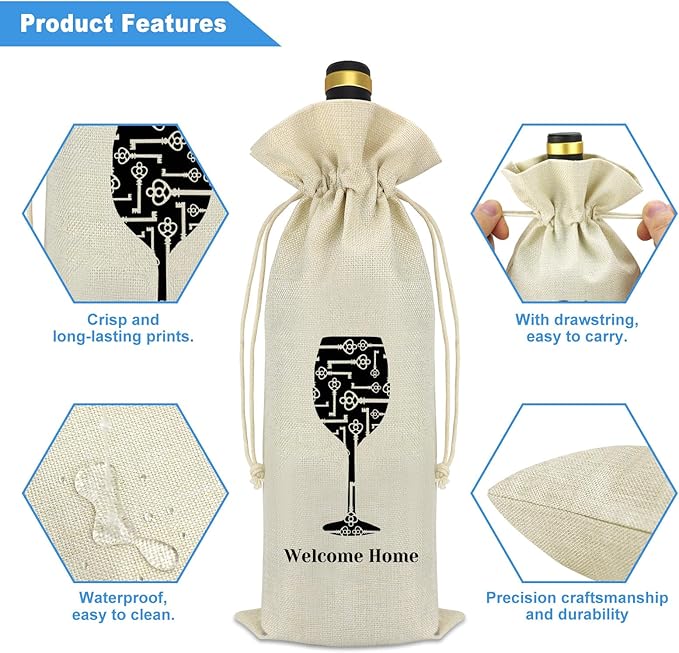 Housewarming Gifts for New House Wine Bag New Home Owners Gift House Warming Gifts Gift for Newlywed Couple Women Friends New Homeowner New Home Gift for Home Drawstring Burlap Wine Bottle Bag