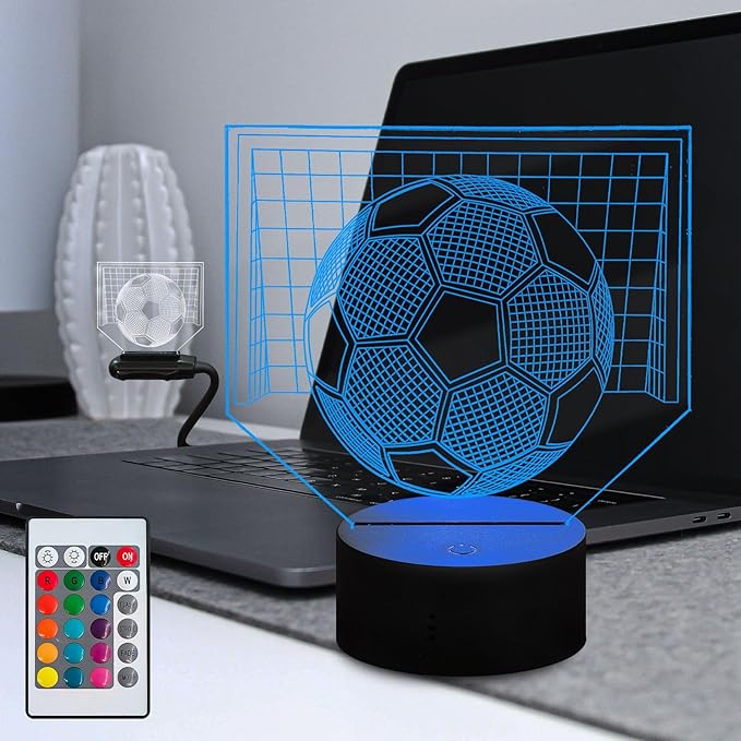 Illusion 16 Color Change Touch Remote Control LED Night Light USB Charge Football Shape Atmosphere Glow Portable Lamp with Stand Fan for Boy Bar Bedroom Desk Decoration
