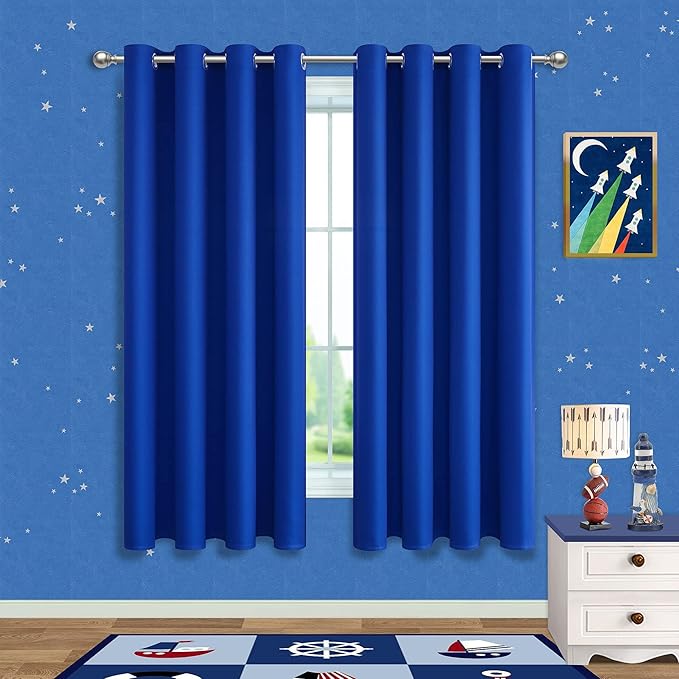 Mrs.Naturall Royal Blue Curtains for Toddler Boys Bedroom Blackout Gamer Curtains for Boys Room 2 Panel Sets,63 Inch Length
