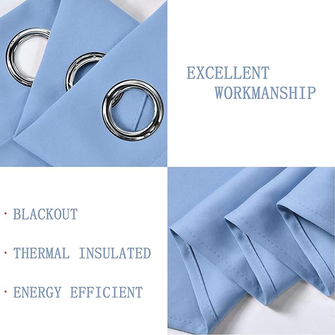 Sky Blue Valances for Windows 52X18 Inches Blackout Thermal Insulated Valance with Grommet Top for Kitchen Living Room Short Straight Drape Valance for Bedroom Kids Room 1 Panel